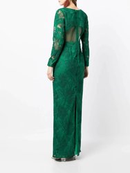 Plunging Long Sleeve Gown - Emrald