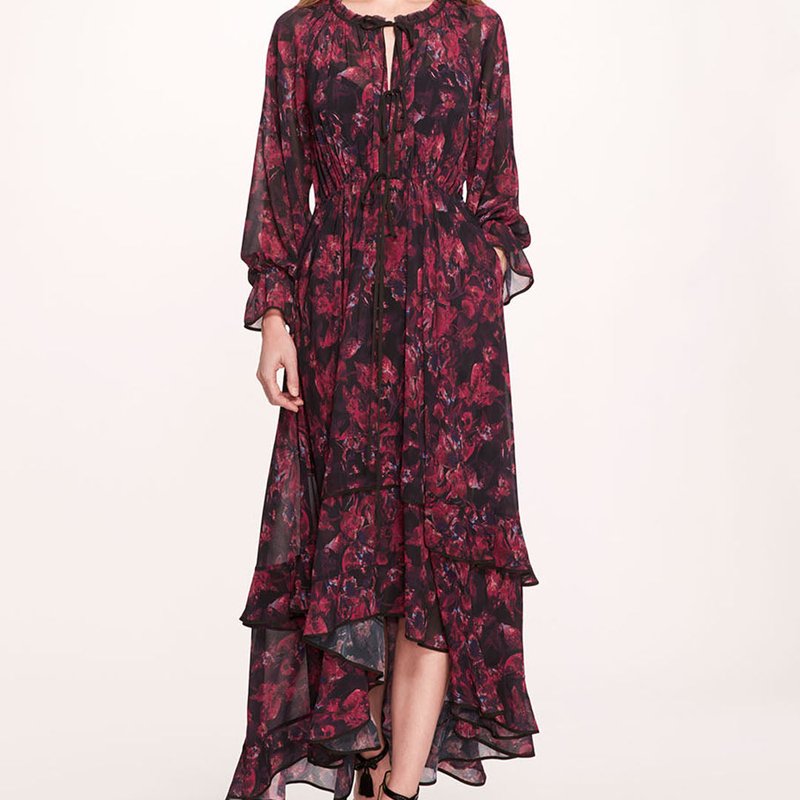 Marchesa Rosa Pom Floral-print Maxi Dress In Red