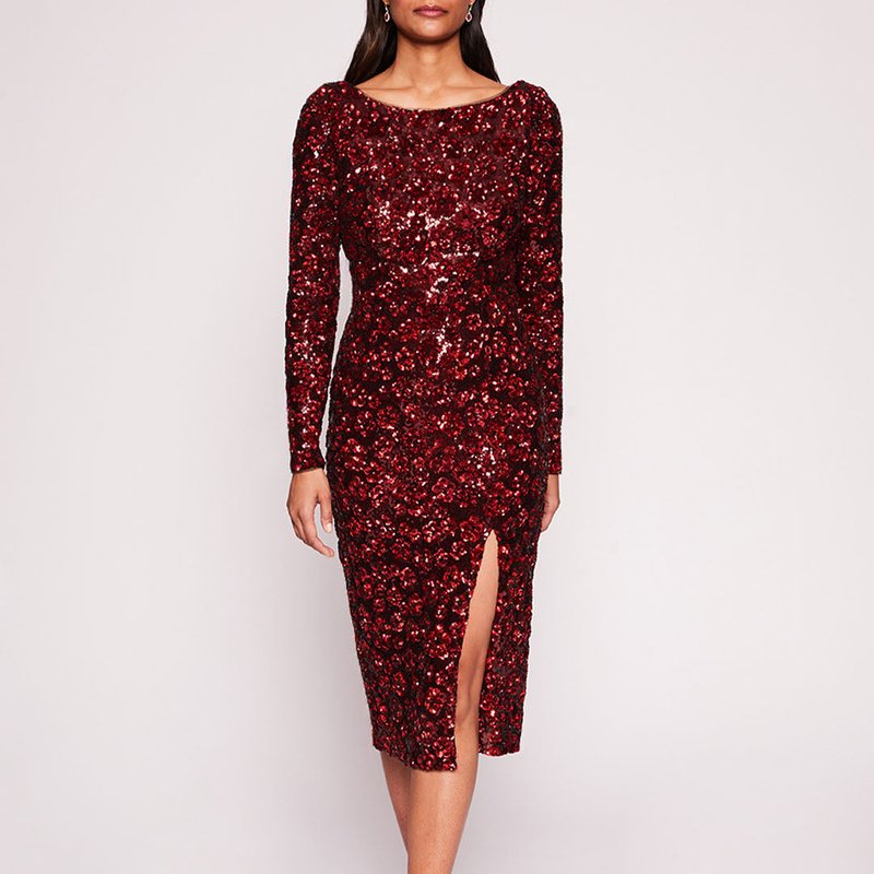 Marchesa Notte Sequin-embellished Midi Dress In Red