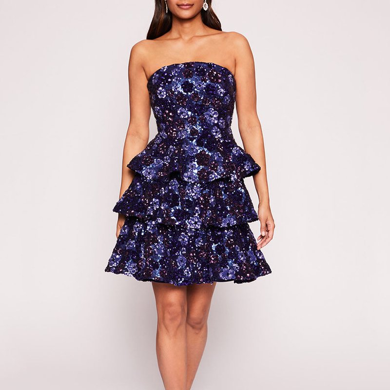 Shop Marchesa Notte Sequin Bouquets Mini Dress In Blue