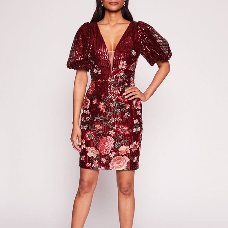Marchesa Notte Shimmer Mini Dress In Red