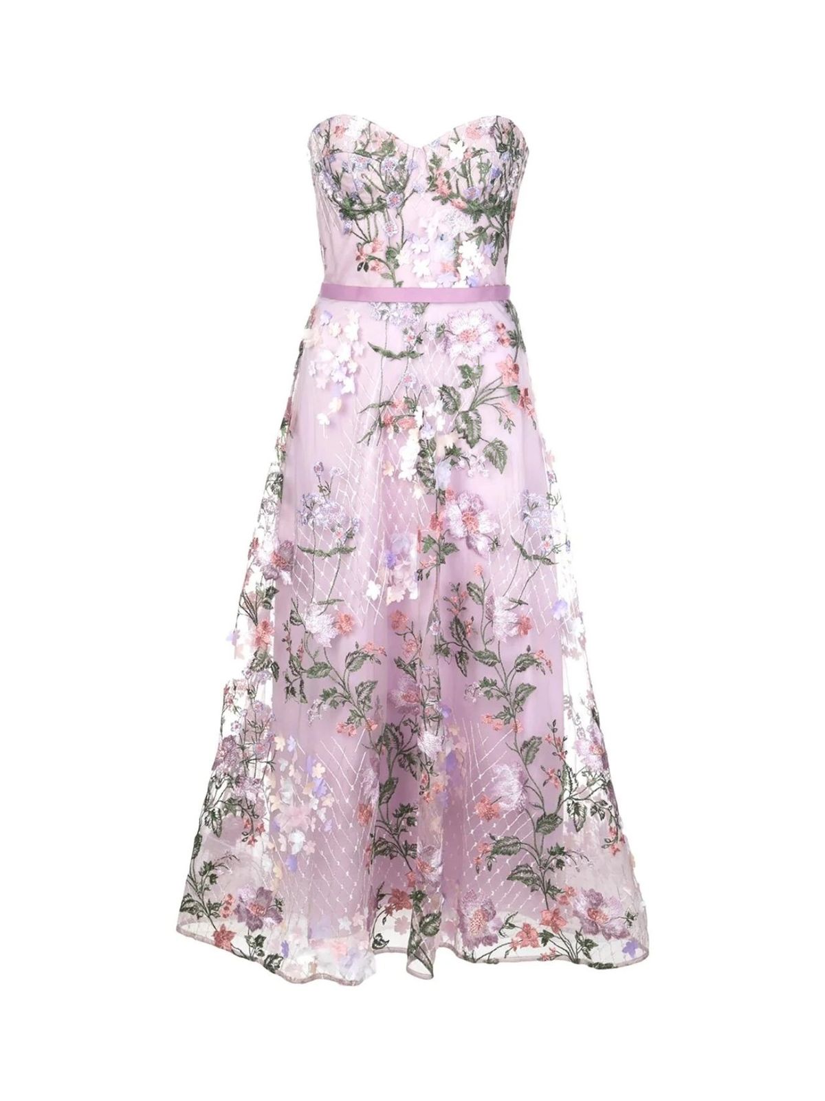 marchesa notte strapless 3d floral embroidery dress