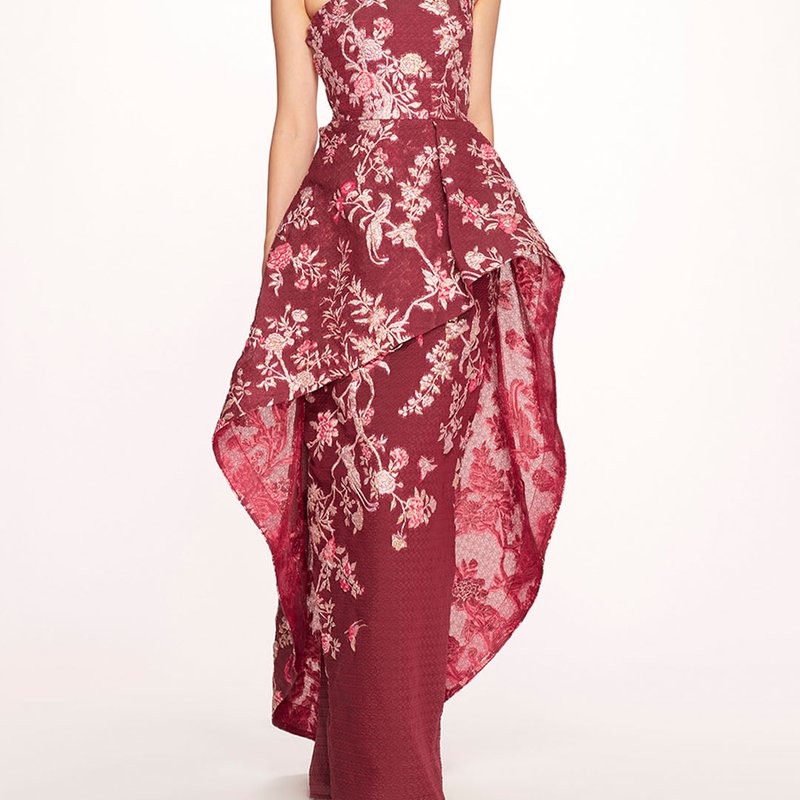 Marchesa Notte Strapless Gilded Gown In Red