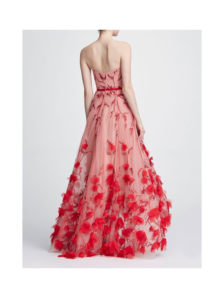Strapless Hi-lo Embroidered Gown