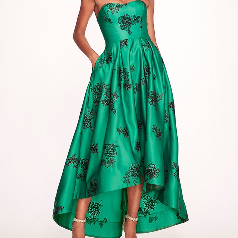 Shop Marchesa Notte Strapless Marigold Gown In Green