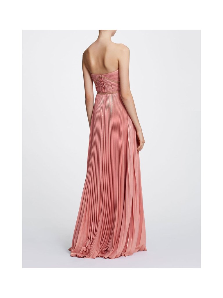 Strapless Pleated Lamé Gown