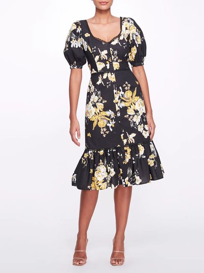 Marchesa Notte Sweetheart Neckline Floral Print Fitted Midi Dress product