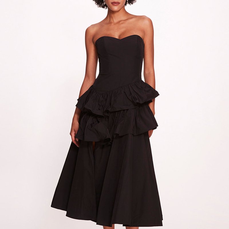 Shop Marchesa Notte Taffeta Tiered Midi Dress In Black