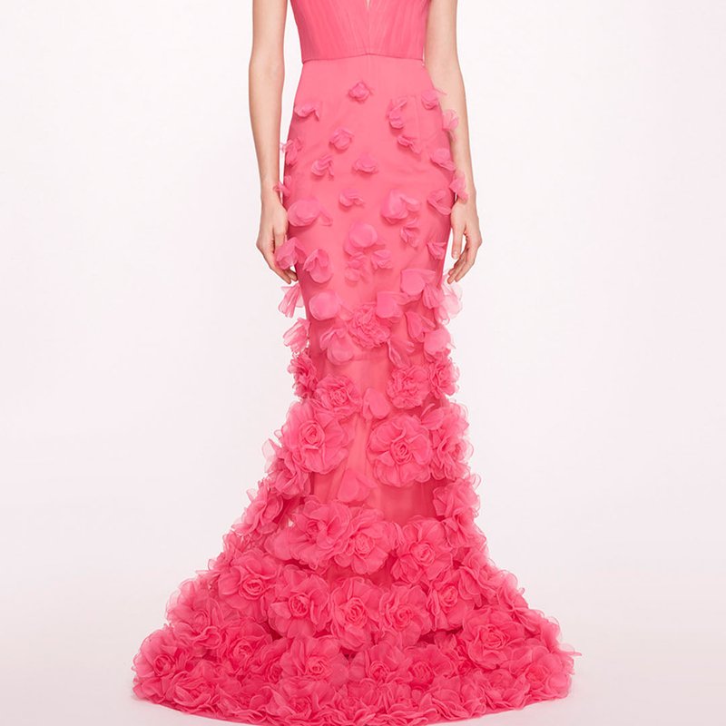 Shop Marchesa Notte Tulle Rosette Gown In Pink