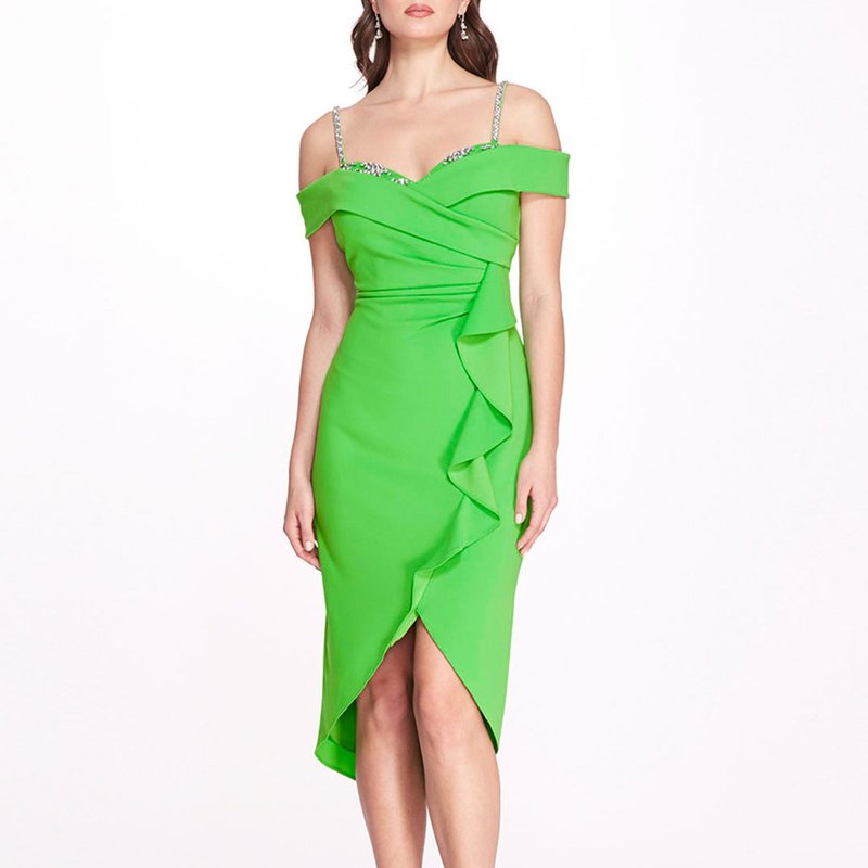 Marchesa Off Shoulder Draped Dress In Green