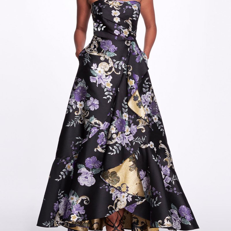 Shop Marchesa Sheer Cut Out Floral Gown In Black