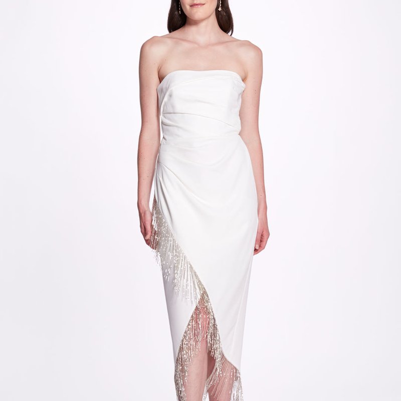 Marchesa Strapless Wrap Cocktail Dress In White