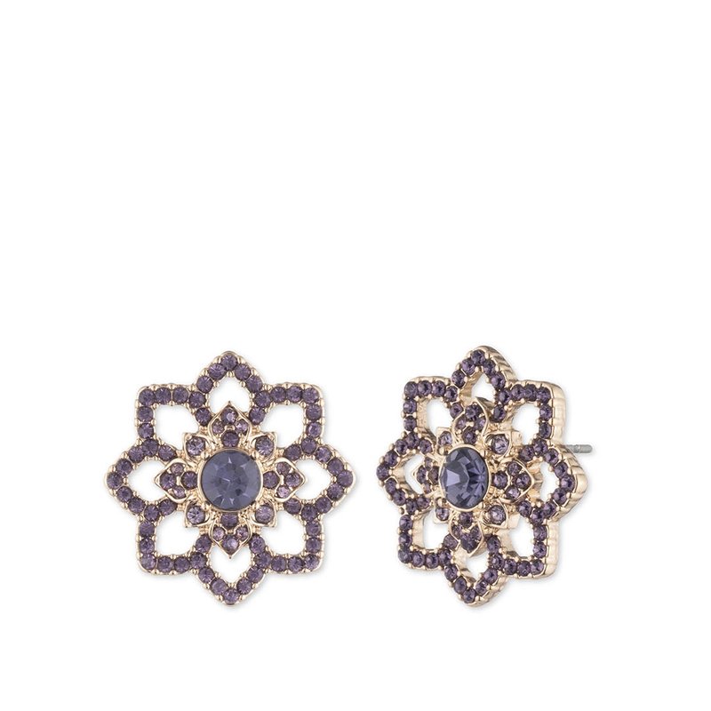 Shop Marchesa Tanzanite Lace Floral Button Earring In Blue
