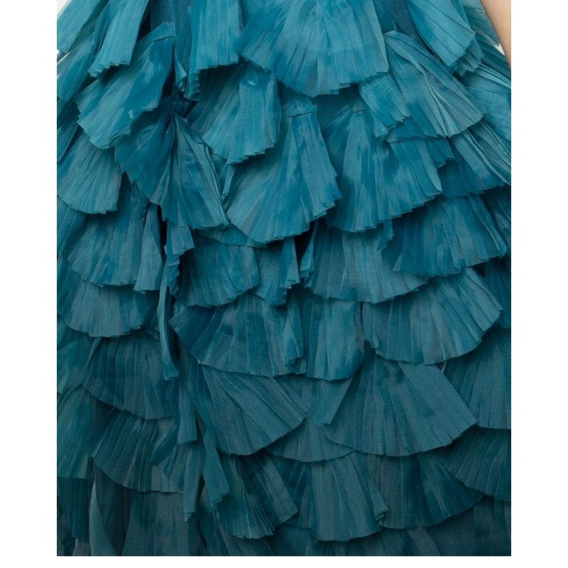 Shop Marchesa Tiered Ruffle Gown In Green