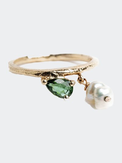 MARCO BAGA Uji Ring In 14K Solid Gold, Tourmaline And Baroque Pearls product