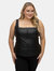 Pleather Tank Top With Open Front Zipper