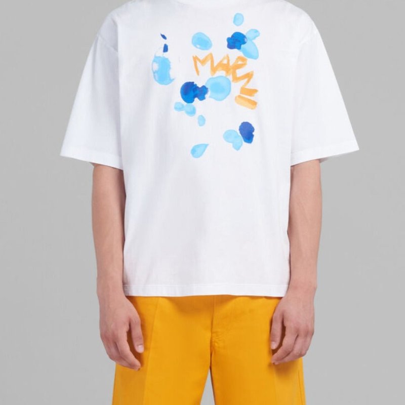 Shop Marni Bio Cotton T-shirt With  Dripping Paint In White