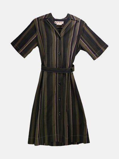 Marni Marni Women's Dark Olive Striped Poplin Dress - 6 US / 42 EU product