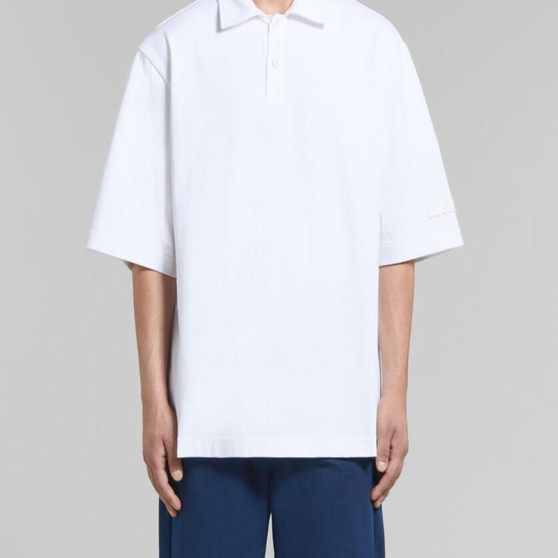 Shop Marni Oversized Polo Shirt With  Patches In White