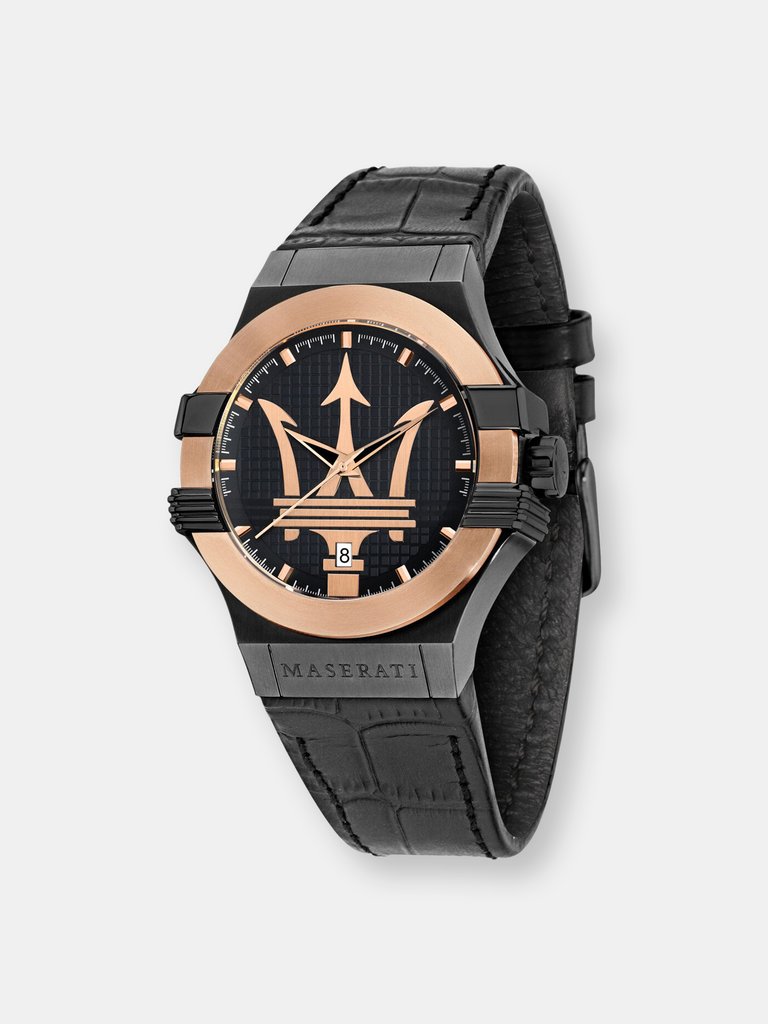 Maserati Men's Potenza R8851108032 Black Leather Quartz Fashion Watch - Black