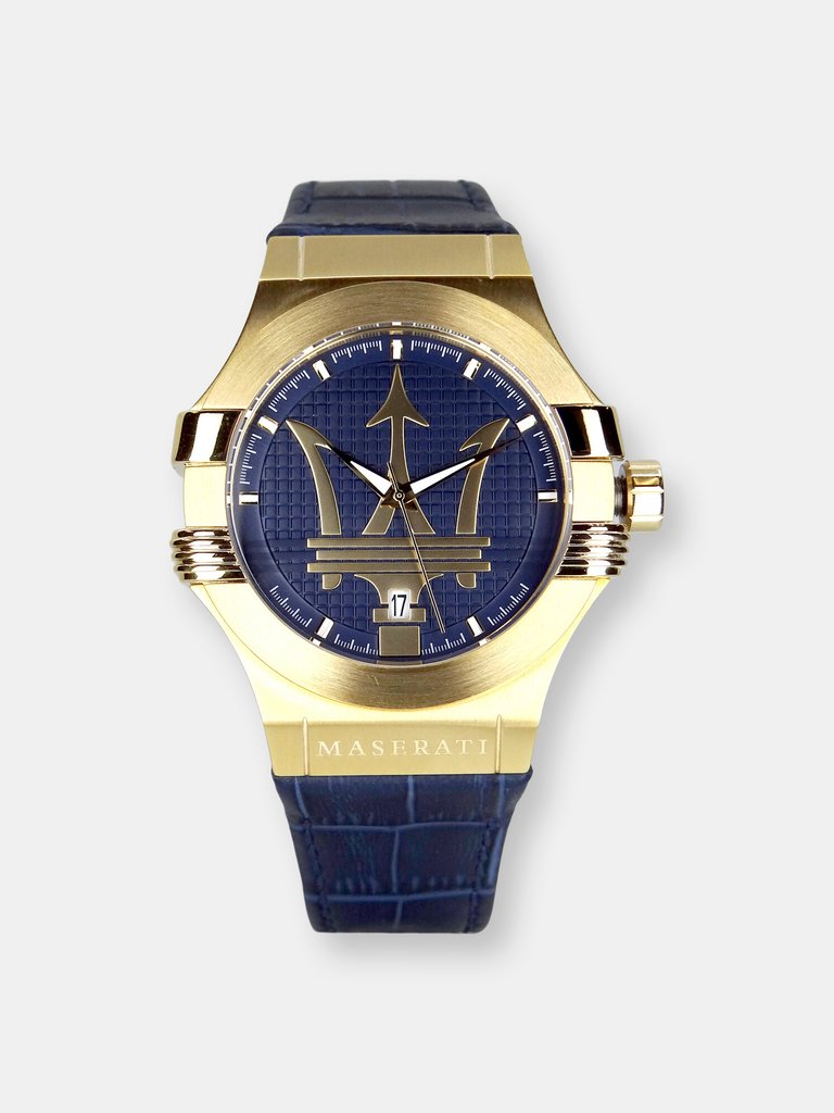 Maserati Men's Potenza R8851108035 Blue Leather Quartz Fashion Watch - Blue