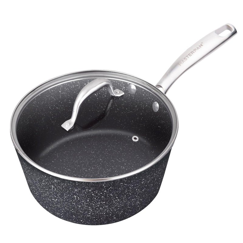 Masterpan Nonstick Granite Look Sauce Pan With Glass Lid, 2 Qt. 7" In Black