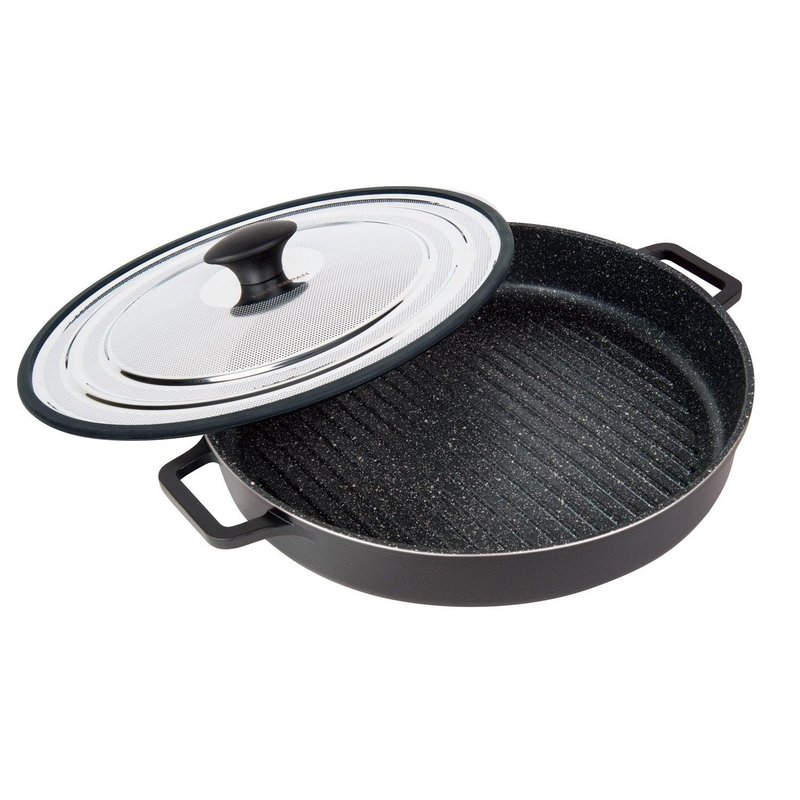 Masterpan Nonstick Stovetop Oven Grill Pan & Stainless Steel Lid, Black 12"