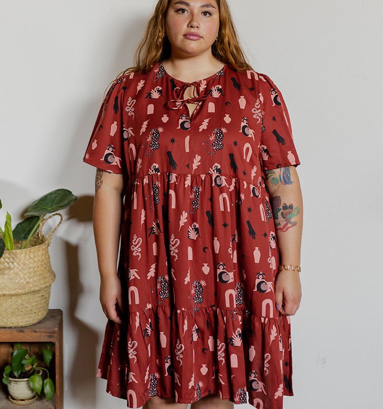 Mata Traders Adelaide Tiered Plus Size Mini Dress Modern Objects Cranberry In Red