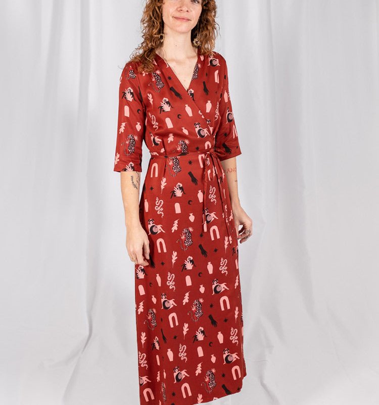 Mata Traders Aditi Wrap Dress Modern Objects Cranberry In Red