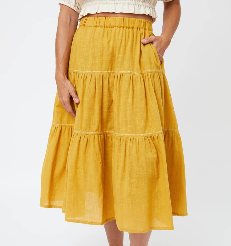 Mata Traders Danielle Tiered Skirt In Yellow