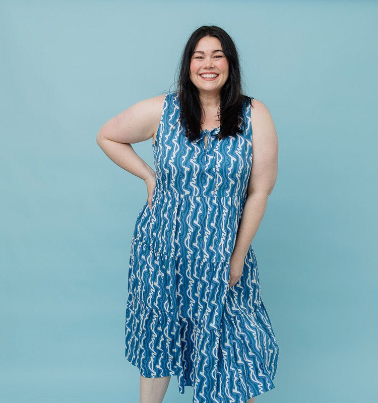 Mata Traders Thais Tiered Plus Size Sleeveless Dress In Blue