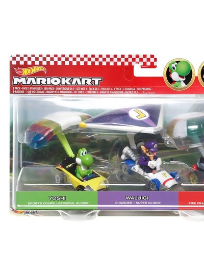 Mattel Hot Wheels 1:64 Mario Kart 3 Pack - Yoshi, Waluigi & Mario product