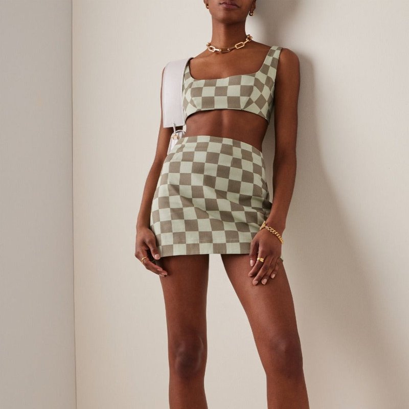 Shop Matthew Bruch Checkerboard Mini Skirt In Green