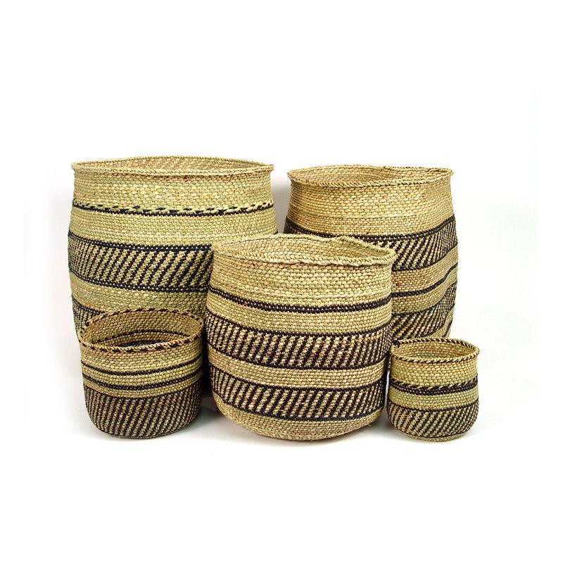 Mbare Ltd Iringa Woven Basket With Black Stripe In Green