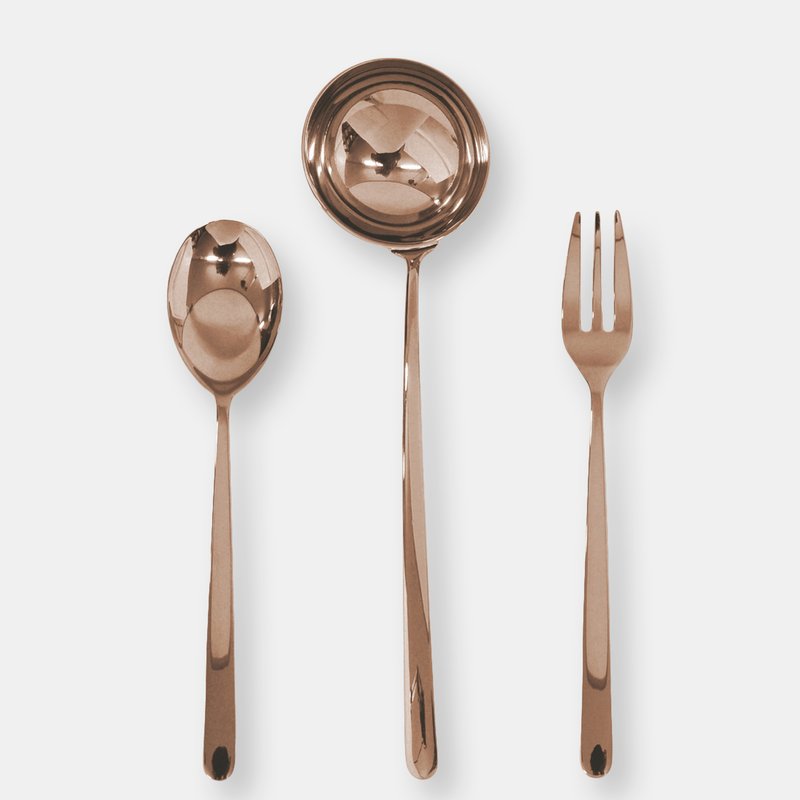 Mepra 3 Pcs Serving Set (fork Spoon And Ladle) Linea Bronzo