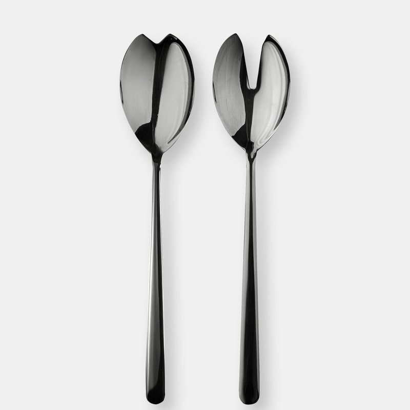 Mepra Salad Servers (fork And Spoon) Linea Oro Nero