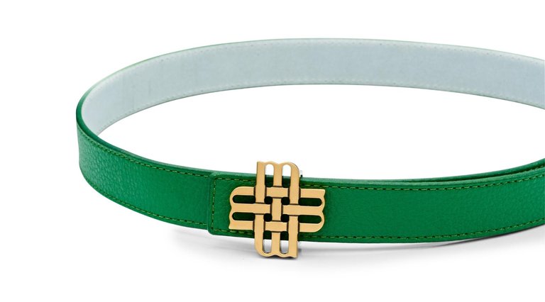Reversible Signature Belt 25 mm - Green & White | Golden Buckle - Green And White