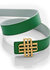 Reversible Signature Belt 32 mm - Green & White | Golden Buckle - Green And White