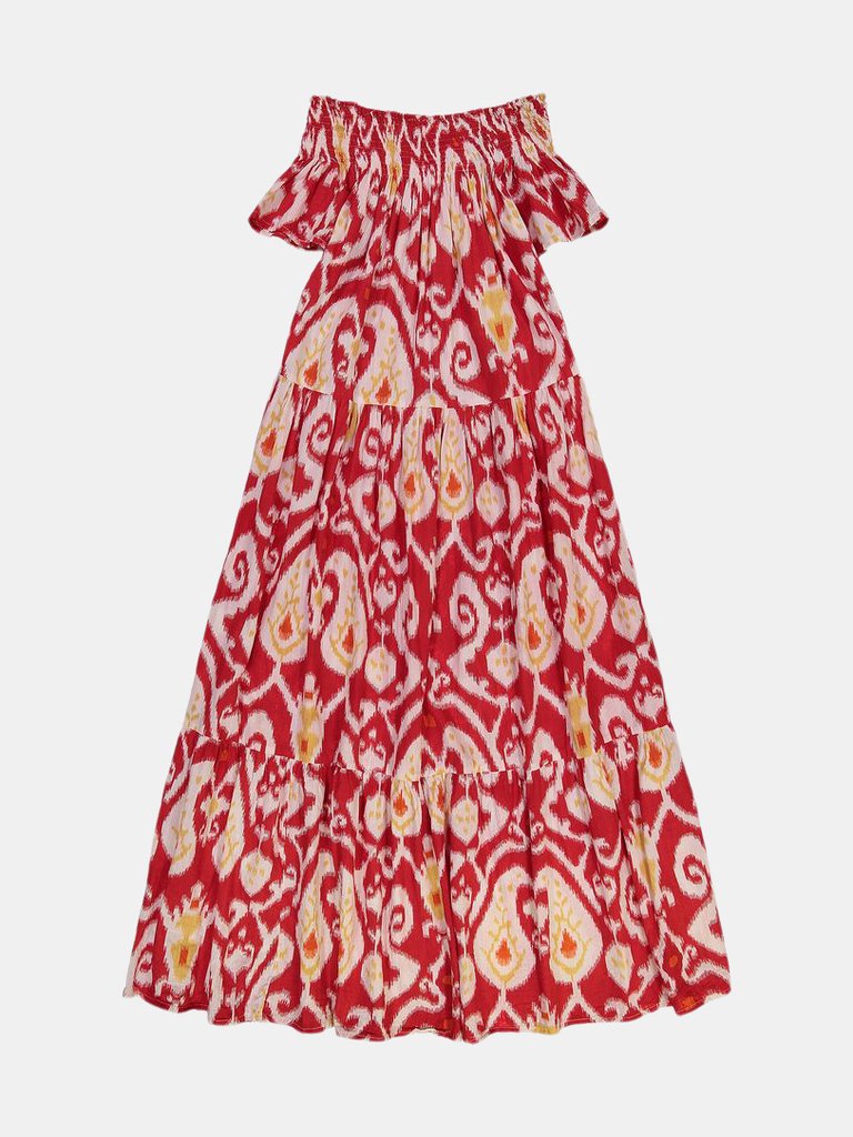 Women's Genevieve Off-The-Shoulder Maxi Dress Ikat - Red
