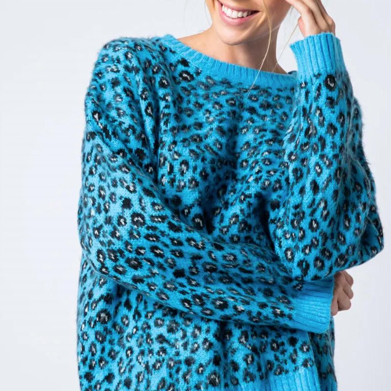 Shop &merci Leopard Mohair Crewneck Sweater In Blue
