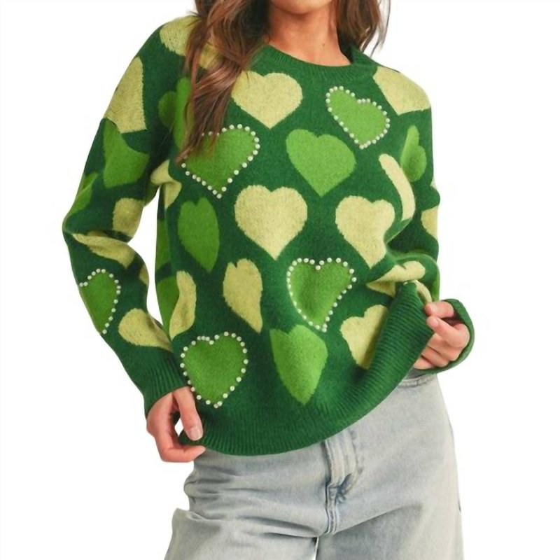 Shop &merci Pearl Embellished Heart Sweater In Green
