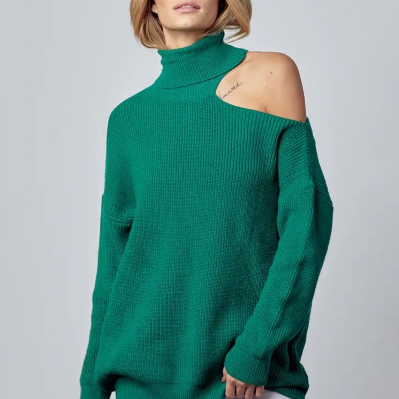 Shop &merci Shoulder-baring Turtleneck Sweater In Green