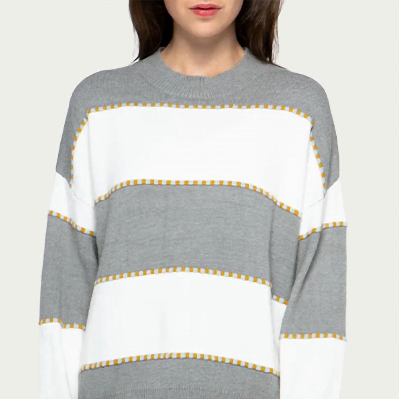 Shop &merci Two-tone Striped Crewneck Sweater In Grey
