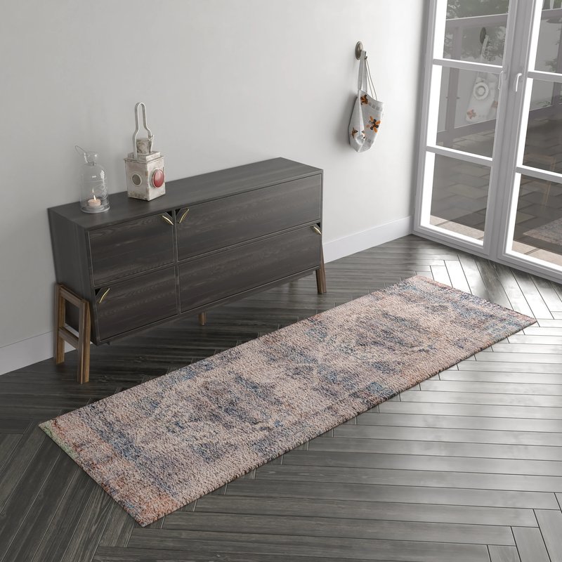 Merrick Lane 2' X 6' Distressed Old English Style Artisan Traditional Rug In Blue