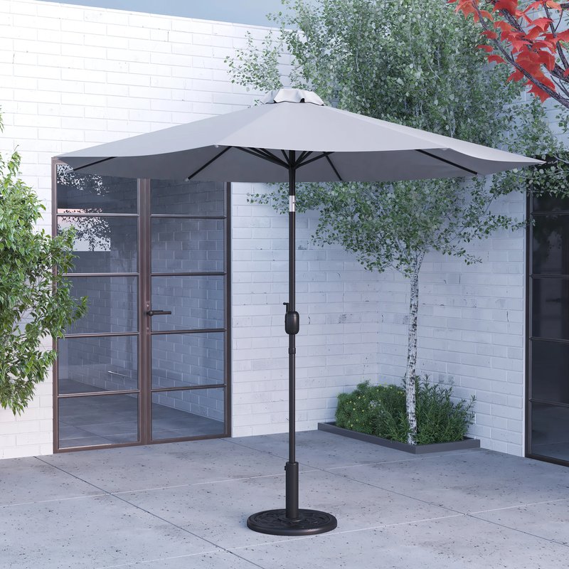 Merrick Lane 9' Gray Polyester Bali Patio Umbrella With Base In Grey