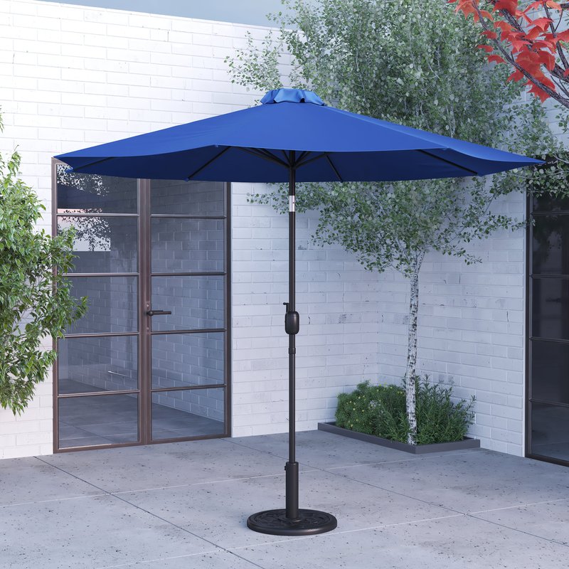 Merrick Lane 9' Navy Polyester Bali Patio Umbrella With Base In Blue