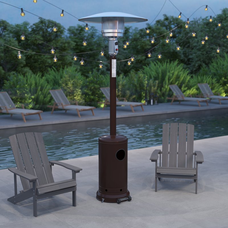 Merrick Lane Bronze Finished Stainless Steel 7.5' Tall 40,000 Btu Outdoor Propane Patio Heater With Wheels In Brown