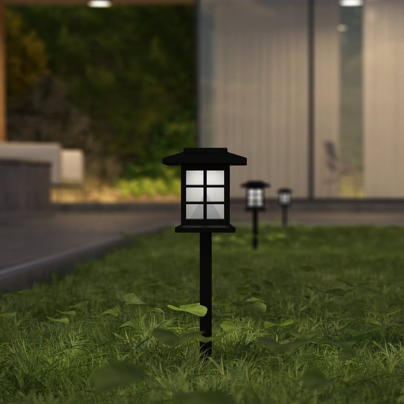 Merrick Lane Lantern Style All-weather Outdoor Led Solar Lights, Black Solar Powered Lights For Pathway