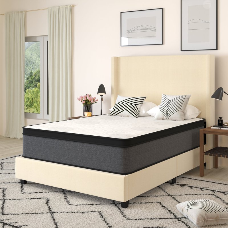 Merrick Lane Lofton 13" Euro Top Mattress In A Box With Hybrid Pocket Spring And Foam Design For Supportive Press