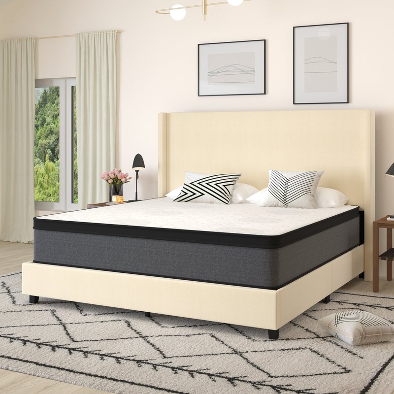 Merrick Lane Lofton 13" Euro Top Mattress In A Box With Hybrid Pocket Spring And Foam Design For Supportive Press